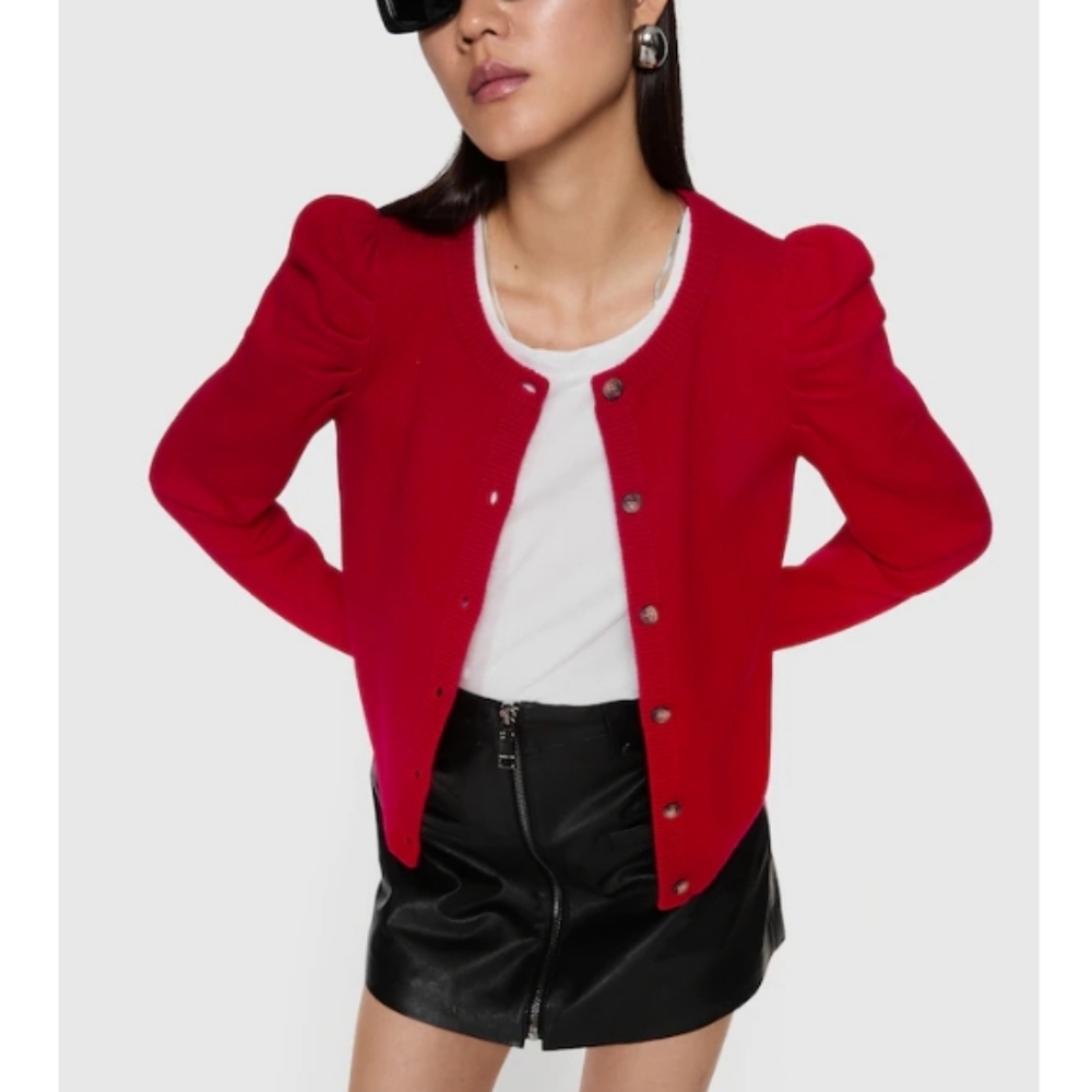 Rebecca Minkoff Red Puff Sleeve Cardigan